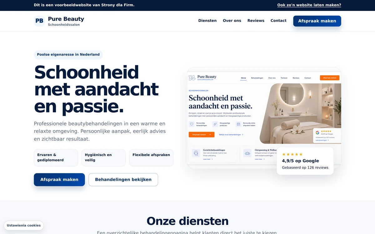 Przykładowa strona dla salonu beauty w Holandii
